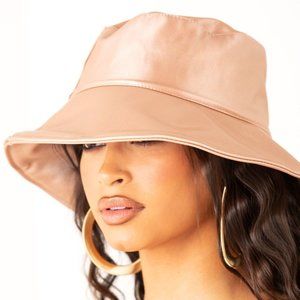 Pink Faux Leather Bucket Hat